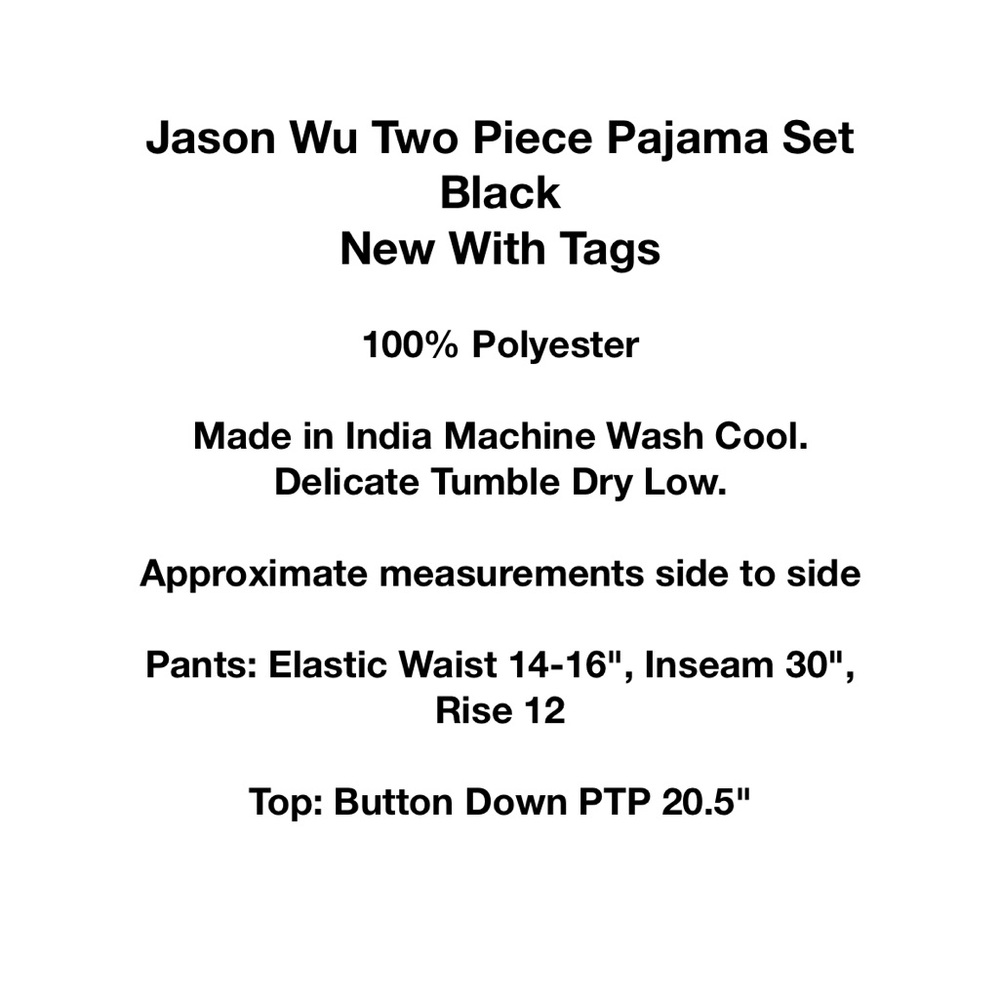 Jason Wu Black Two Piece Pajama Set Wide Leg NWT - Picture 10 of 17